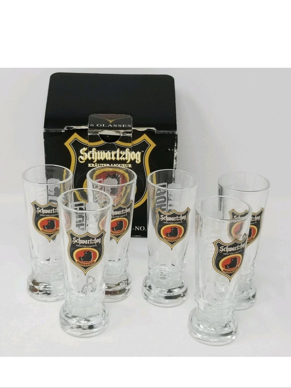 Hardenberg Schwartzhog Krauter Liquor Shot Glasses Made in Portugal Box of 6